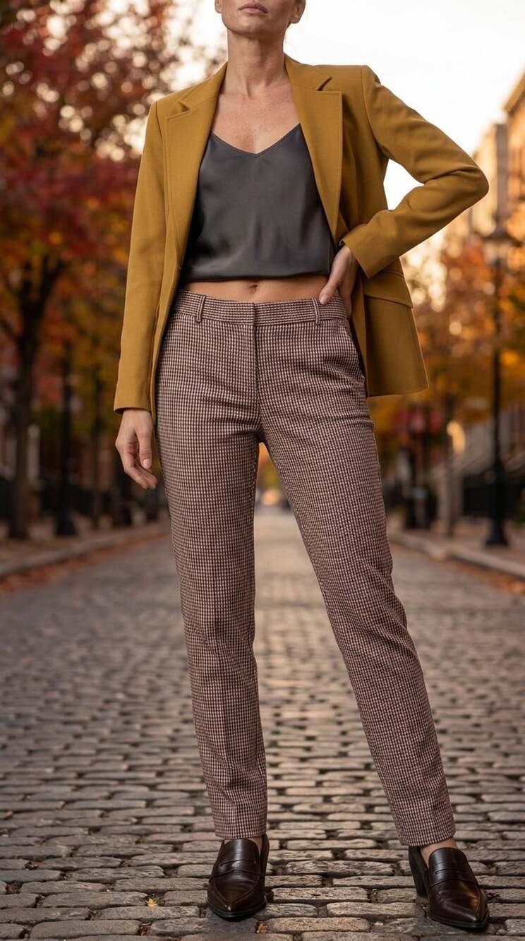 Express Columnist Ankle Mid Rise Stretch Pants Size 8S/8C Brown Houndstooth
